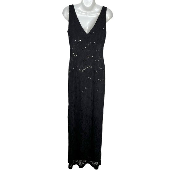 Lauren Ralph Lauren Black Lace Evening Gown Sequin Detail Formal Dress Size 2 - Picture 10 of 11